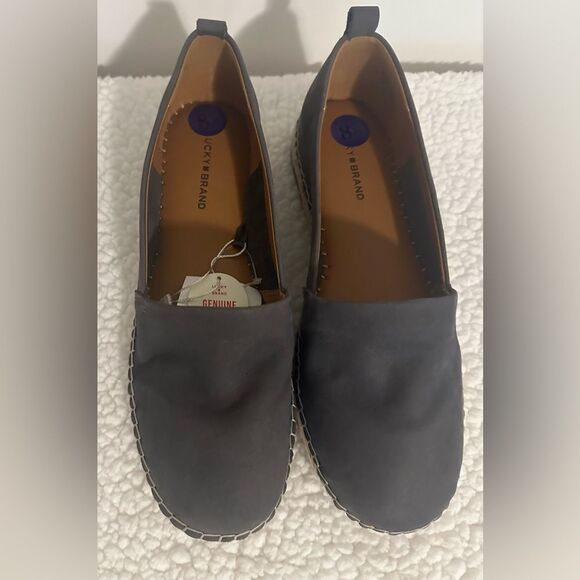 Lucky Brand Loretto Genuine Leather Espadrilles Sz 8.5 Flats Suede Blue Slip On - Picture 5 of 8